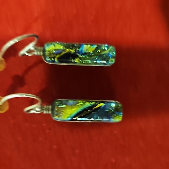Dichroic Glass Artisan Pendant and Earrings  (Gold chain NOT INCLUDED) - Picture 3 of 9